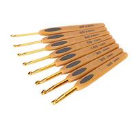 Juego de agujas de ganchillo de 8 piezas de ganchillo agujas de tejer herramienta de costura de aluminio, agujas ergonómicas de metal con mango de plástico marrón, juego de agujas de 2,0 mm - 6,0 mm