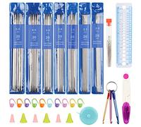 Juego de agujas de tejer Coopay, 35 piezas de acero inoxidable, agujas rectas cortas con accesorios, tamaños de 2,0 a 5,0 mm