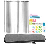 Juego de Agujas de Tejer, Kit de Ganchillo con 22 Agujas de Varilla, Marcadores de Agujas, Cinta métrica y Bolsa de Almacenamiento, Herramientas de Costura portátiles para Viajes,