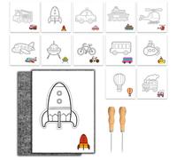 Juego de agujas para pinchazo para niños, tema de tráfico para niños a partir de 6 años, juego de agujas con 2 fieltro de punzón, 2 agujas de punzón y 12 imágenes de bordado, kit de arte seguro y