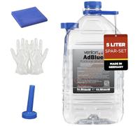 Juego de ahorro de 5 litros: Venton 5L Adblue + paño de microfibra + 2 guantes + embudo, 5 litros Ad Blue [fabricado en Alemania] Aditivo para motor diésel, solución de urea, bidón de 5 L, aditivo