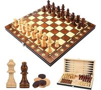 Juego De Ajedrez 3 En 1 de Madera,Tablero Ajedrez Magnetico,Tablero Ajedrez Madera Plegable,Mini Ajedrez Portatil,para Actividades Familiares Fiesta Adultos Niños Viaje(29 * 29cm)