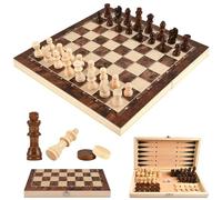 Juego de Ajedrez 3 En 1 de Madera, Tablero de Ajedrez Plegable, Juegos de Ajedrez y Damas, Backgammon, Tablero Ajedrez Madera Chess Set Juego Ajedrez para Niños y Adultos Juegos al Aire Libre (29cm)