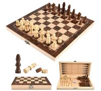 Juego de Ajedrez 3 En 1 de Madera, Tablero de Ajedrez Plegable, Juegos de Ajedrez y Damas, Backgammon, Tablero Ajedrez Madera Chess Set Juego Ajedrez para Niños y Adultos Juegos al Aire Libre (24cm)