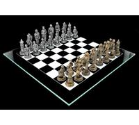Juego de ajedrez caballero oro vs. plata - Juego de ajedrez medieval Fantasy Set de tablero de cristal figuras de ajedrez