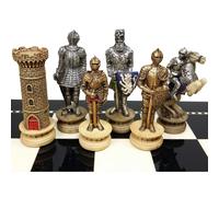 Juego de ajedrez de caballeros guerreros con armadura dorada y plateada de las Cruzadas de la ?poca medieval de HPL (sin tablero)
