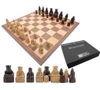 Juego de ajedrez de lujo de la Isla de Lewis, con peso y fieltro, tablero de chapa de nogal y arce de 15.75 pulgadas con protectores de goma, incluye reglas, folleto de la Isla de Lewis y paño de