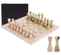 Juego de ajedrez de mármol 38 cm, Hecho a Mano en ónix Verde y Verona, con 34 Piezas y Caja. Juego de Viaje de Lujo para Adultos, Regalo Elegante y Decorativo (Verona & Green Onyx)