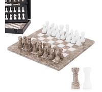 Juego de ajedrez de mármol blanco y oceánico hecho a mano de 10 pulgadas, tablero con 32 piezas + 2 reinas adicionales y caja de almacenamiento, juego de ajedrez de viaje de lujo, elegante decoración