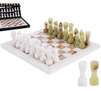 Juego de ajedrez de mármol de 12 Inches, Hecho a Mano con 32 Piezas, 2 Reinas Extra y Caja. Juego de Viaje de Lujo y Elegante Regalo para Adultos y decoración del hogar (White & Green Onyx)