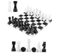 Juego de ajedrez de mármol de 12 pulgadas, juego de ajedrez blanco y negro para adultos, juego de mesa con 32 piezas de ajedrez, 2 reinas extra, juegos de mesa de estrategia para adultos
