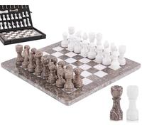 Juego de ajedrez de mármol de 30 cm, Hecho a Mano con 32 Piezas, 2 Reinas Extra y Caja. Juego de Viaje de Lujo y Elegante Regalo para Adultos y decoración del hogar (Oceanic & White)