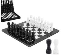 Juego de ajedrez de mármol de 30 cm, Hecho a Mano con 32 Piezas, 2 Reinas Extra y Caja. Juego de Viaje de Lujo y Elegante Regalo para Adultos y decoración del hogar (Black & White)