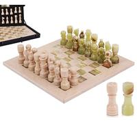 Juego de ajedrez de mármol de 30 cm, Hecho a Mano con 32 Piezas, 2 Reinas Extra y Caja. Juego de Viaje de Lujo y Elegante Regalo para Adultos y decoración del hogar (Verona & Green)