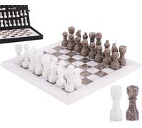 Juego de ajedrez de mármol de 30 cm, Hecho a Mano con 32 Piezas, 2 Reinas Extra y Caja. Juego de Viaje de Lujo y Elegante Regalo para Adultos y decoración del hogar (White & Oceanic)