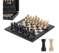 Juego de ajedrez de mármol negro y coral hecho a mano de alta calidad de 10 pulgadas, tablero con 32 piezas + 2 reinas adicionales y caja de almacenamiento, juego de ajedrez de viaje de lujo, elegante