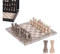 Juego de ajedrez de mármol para adultos de 10 pulgadas hecho a mano Oceanic & Verona con 32 piezas de ajedrez, 2 reinas adicionales y caja de almacenamiento, juego de viaje de lujo, regalo elegante