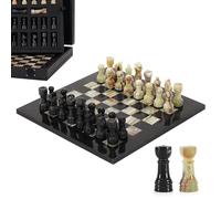 Juego de ajedrez de mármol para adultos, juego de mesa de ónix negro y verde hecho a mano de 10 pulgadas con 32 piezas de ajedrez, 2 reinas adicionales y caja de almacenamiento, juego de viaje de lujo