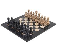 Juego de ajedrez de mármol Radicaln de 15 Pulgadas, Hecho a Mano, en Coral Negro y fósil, clásico para Toda la Familia. Tablero y Piezas de mármol Ideales para una decoración de Lujo.