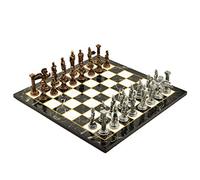 Juego de ajedrez de metal para adultos, figuras mitológicas medianas de cobre antiguo, piezas hechas a mano, tablero de ajedrez de madera con diseño de mármol, tamaño King 3.35 pulgadas