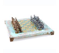 Juego de ajedrez del ejército romano griego - azul y cobre con tablero oxidado azul