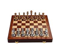 Juego de ajedrez Juego de ajedrez, gran metal deluxe chess 11.8in retro juego de ajedrez chapado en cobre, juego de ajedrez plegable con almacenamiento caja de madera Regalos para los amantes y los
