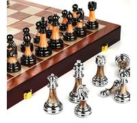 Juego de ajedrez Madera Noble, Ajedrez Metal Brillante Juego de ajedrez de Madera Tallado, Regalos para el Amigo, Juegos de ajedrez Profesional Setinteligence Juegos Niños,45x45 cm