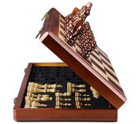 Juego de ajedrez magnético de madera de 15.4 pulgadas para adultos y niños, tablero de ajedrez plegable hecho a mano con ranuras de almacenamiento individuales, 2 reinas extra, juego de ajedrez