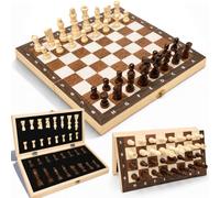 Juego de ajedrez magnético de madera de 34 x 34 cm, juego de ajedrez de madera, juego de ajedrez magnético, backgammon, juego de ajedrez, madera de alta calidad, plegable para adultos, fiestas, viajes