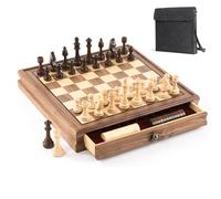 Juego de ajedrez magnético de nogal negro de 12,6 pulgadas con cajón, juego de ajedrez de madera 2 en 1 y juego de mesa de damas, 2 reinas adicionales, 24 piezas de damas, bolsa de transporte, juego