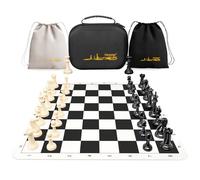 Juego de ajedrez - Tablero de ajedrez de silicona de 20 pulgadas, piezas de ajedrez Staunton ponderadas de altura King con 2 reinas adicionales, juego de ajedrez portátil profesional con bolsa de