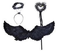Juego de alas de pluma de ángel para Halloween, Ángel negro, 80x35 Cm