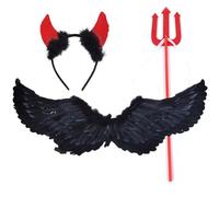 Juego de alas de pluma de ángel para Halloween, Demonio Negro, 80x35 Cm