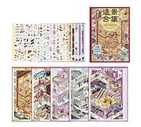 Juego De Álbum De Pegatinas De Escenas Miniaturas Colección De Calcomanías | Calcomanías Scrapbooking para diario y agenda, pared, funda teléfono, portátil, bricolaje