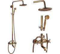 Juego de alcachofa de ducha de latón envejecido con 2 pomos de cruz para montar en la pared o en el baño, de 8 pulgadas, ajustable, con pulverizador de ducha de mano, triple función
