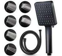 Juego de alcachofa de ducha de mano de alta presión con manguera de 1,5 m, 6 modos de pulverización ajustables, diseño de ahorro de agua, ajuste universal para baja presión de agua, color negro