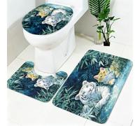 Juego de Alfombras de Baño 3 Piezas Animal Tigre Antideslizante, Bambú Verde Acuarela Set de Alfombra de Baño con Contorno en U y Tapa de Inodoro, Suave Absorbente Decoración Hogar