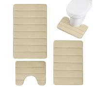Juego de alfombras de baño antideslizantes, juego de 3 alfombrillas de baño con contorno en forma de U | Alfombrilla de baño cuadrada en forma de U, suave, a rayas, en relieve, lavable