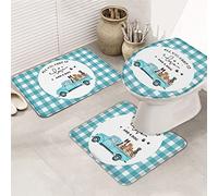 Juego de alfombras de baño de 3 Piezas Alfombrilla All You Need is Love and Dogs Retro Truck Teal Green Plaid de Contorno Ultra Suave y Cubierta de Tapa para bañera, Ducha y baño