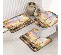 Juego de alfombras de baño de 3 piezas, alfombrilla de baño, balcón, puesta de sol, cielo azul, nubes, vista de la torre de París, alfombrilla de contorno ultrasuave y tapa para bañera, ducha y cuar
