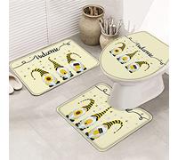 Juego de alfombras de baño de 3 Piezas Alfombrilla de baño Bienvenido Lindo gnomo Abeja Feliz Dulce Miel Margarita Fresca Alfombrilla de Contorno Ultra Suave y Cubierta de Tapa para bañera Ducha y c
