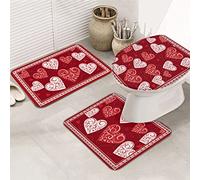 Juego de alfombras de baño de 3 piezas, alfombrilla de baño con texto en inglés "Happy Valentine's Day", diseño de amor, romance, dulce tiempo, amor, corazón, ultrasuave, antideslizante, alfombrilla