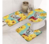 Juego de alfombras de baño de 3 piezas, alfombrilla de baño de granja, linda alpaca, margarita fresca, estilo vintage, pintura al óleo, ultrasuave, antideslizante, alfombrilla de contorno y tapa par