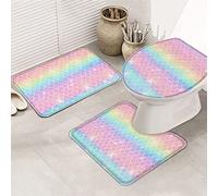 Juego de alfombras de baño de 3 piezas Alfombrilla de baño Dreamy Mermaid Scale Rainbow Aesthetic Ocean Theme Alfombrilla de contorno ultra suave y cubierta de tapa para bañera Ducha y cuarto de bañ