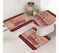 Juego de alfombras de baño de 3 piezas Alfombrilla de baño El hogar es donde sea que mamá esté Dulce amor Tulipán Camión Retro Madera Rojo Negro Tartán Ultra suave Contorno y tapa Cubierta para bañe