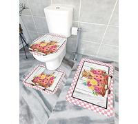 Juego de alfombras de baño de 3 piezas Alfombrilla de baño Feliz día de la madre Claveles Vaca Padre-hijo Camión Rosa Cuadros Grano de madera Alfombrilla de contorno ultra suave y cubierta de tapa p