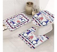Juego de alfombras de baño de 3 piezas Alfombrilla de baño Happy 4th of July Independence Day Freedom Patriotic Gnome Memorial Day Alfombrilla de contorno ultra suave y cubierta de tapa para bañera,