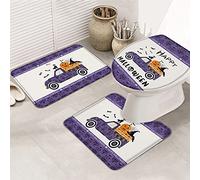 Juego de alfombras de baño de 3 piezas Alfombrilla de baño Happy Halloween Black Cat Grimace PumpkinTruck Bat Skull Head Alfombrilla de contorno ultra suave y cubierta de tapa para bañera, ducha y b