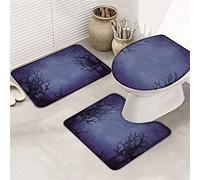 Juego de alfombras de baño de 3 Piezas Alfombrilla de baño Happy Halloween Mysterious Purple Foggy Horror Atmosphere Alfombrilla de Contorno Ultra Suave y Cubierta de Tapa para bañera, Ducha