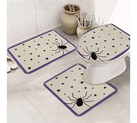 Juego de alfombras de baño de 3 piezas, alfombrilla de baño Happy Halloween Scary Big Spider, lindo pentagrama, borde morado, ultrasuave, antideslizante, alfombrilla de contorno y tapa para bañera,